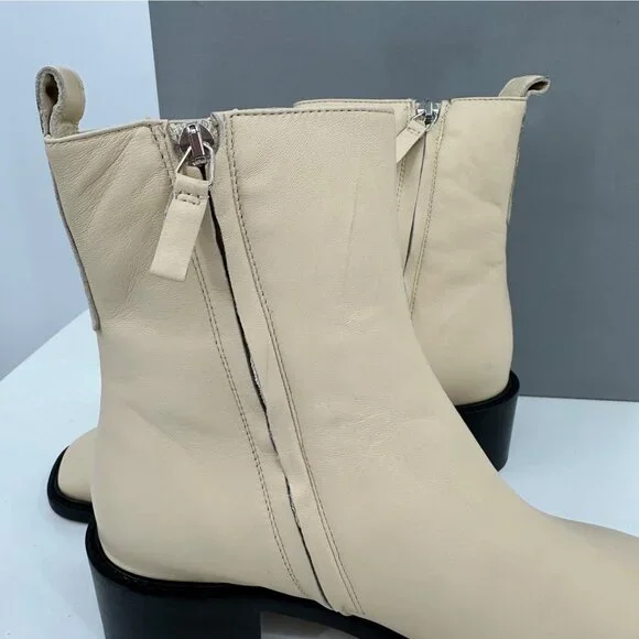 Everlane The City Boot in Cream Leather 8.5 Women's Side Zip Block Heel Ankle - Picture 4 of 9